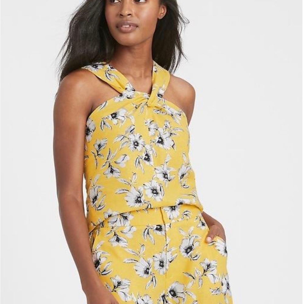 Banana Republic Linen-Blend Twisted Halter Top in Yellow Floral - Picture 8 of 9